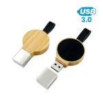 bamboo Round LED Logo USB with Strap